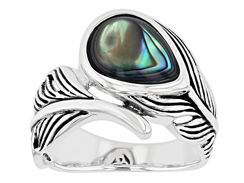 Pacific Style™ Abalone Shell Rhodium Over Silver Bypass Feather Ring - Size 8