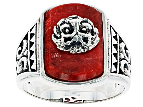 Pacific Style™ Red Sponge Coral Rhodium Over Silver Mens Lion Ring - Size 10