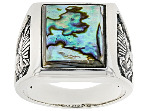 Pacific Style™ Abalone Shell Rhodium Over Silver Mens Lion Ring - Size 11