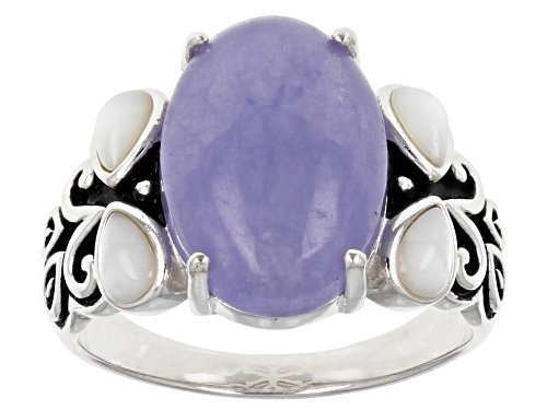 Pacific Style™ Purple Jadeite & Mother-of-Pearl Rhodium Over Silver Ring - Size 11