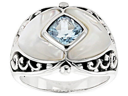 Photo of Pacific Style™ 12x10mm Mother-of-Pearl & 1.02ct Glacier Topaz™ Rhodium Over Silver Ring - Size 9