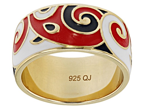 Photo of Pacific Style™ Red, Black & White Enamel 18k Yellow Gold Over Silver Band Ring - Size 7