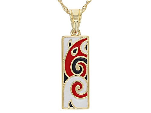 Photo of Pacific Style™ Red, Black & White Enamel 18k Yellow Gold Over Silver Pendant with Chain