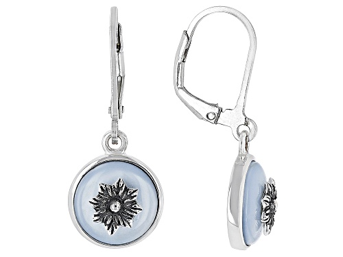 Pacific Style™10mm Blue Mother-of-Pearl Rhodium Over Sterling Silver Flower Earrings