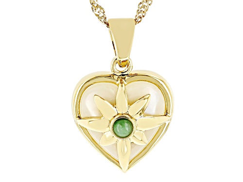 Photo of Pacific Style™ Mother-of-Pearl & Green Quartzite 18k Yellow Gold Over Silver Heart Pendant/Chain