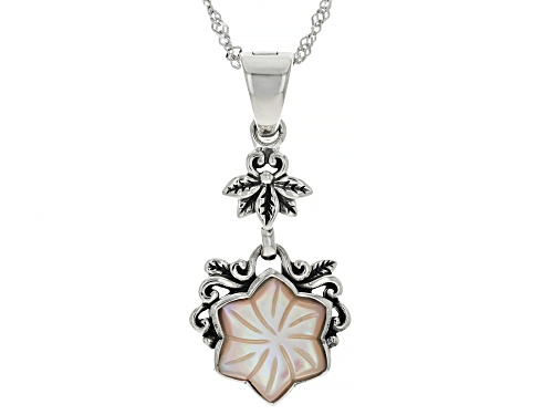 Photo of Pacific Style™ Carved Pink Mother-Of-Pearl Sterling Silver Enhancer With Chain