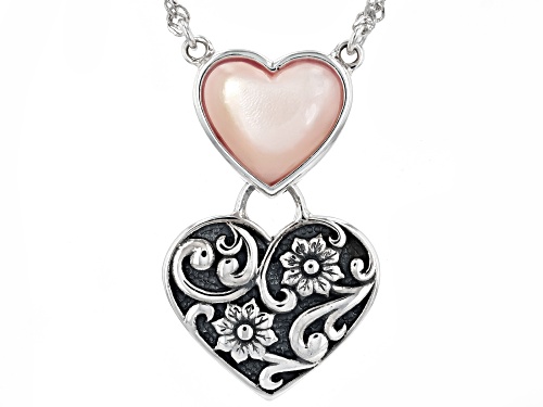 Photo of Pacific Style™ Heart Shape Cultured Pink Mother-Of-Pearl  Oxidized Sterling Silver Heart Necklace - Size 18