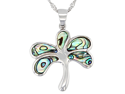 Pacific Style™ Multi-Color Abalone Shell Rhodium Over Silver Palm Tree Pendant With Chain