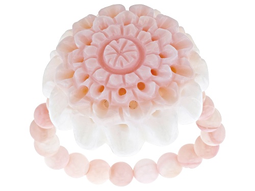 Pacific Style™ Pink Conch Shell Carved Flower Stretch Ring - Size 12