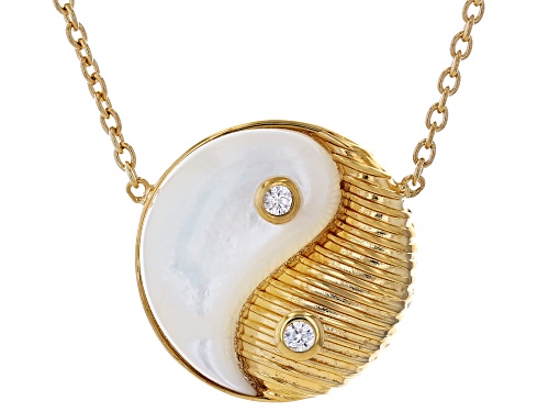 Pacific Style™ White Mother-Of-Pearl With White Zircon 18k Gold Over Silver Yin Yang Necklace - Size 18