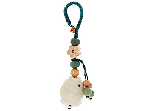 Pacific Style™ Multi-Color Glass Beads With A Coconut Shell Button Braided Cotton Fish Key Chain