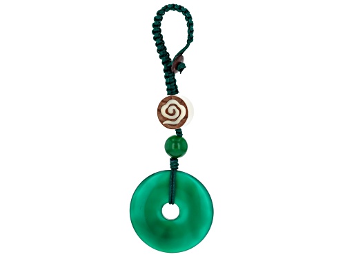Pacific Style™ Green Agate With A Brown Coconut Shell Button Braided Cotton Keychain