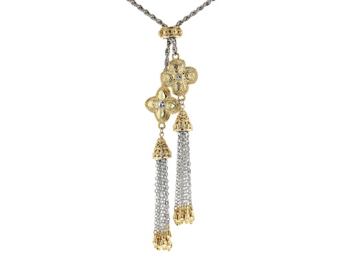Paula Deen Jewelry™ White Crystal Two-Tone Quatrefoil Design Tassel Bolo Necklace Adjust To 29"L - Size 29