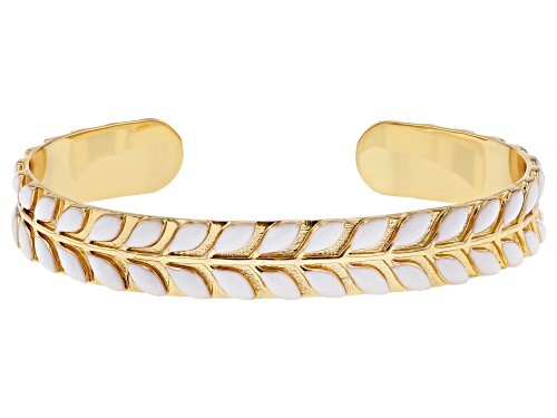 Paula Deen Jewelry™ White Enamel Leaf Design 14K Yellow Gold Over Brass Cuff Bracelet