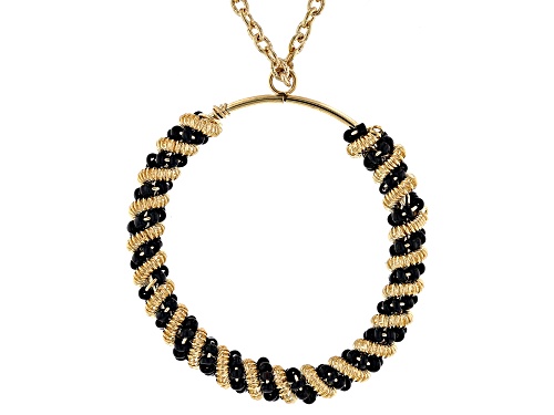 Paula Deen Jewelry™ Black Bead and Gold Tone Spiral Design Wrapped Circle Pendant With Chain