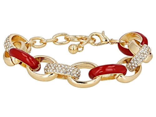 Photo of Paula Deen Jewelry™ Red Enamel And White Crystal Gold Tone Nautical Link Bracelet - Size 7.5