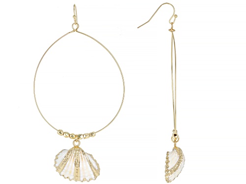Paula Deen Jewelry™ Shell Simulant Gold Tone Seashell Hoop Earrings
