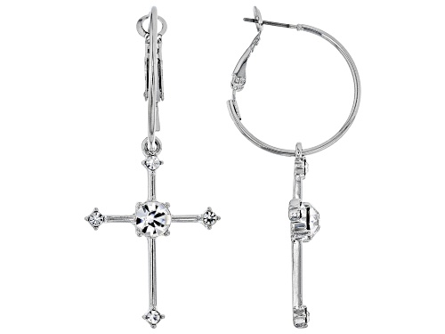 Photo of Paula Deen Jewelry™ 3mm And 6mm Round White Crystal Silver Tone Cross Dangle Earrings