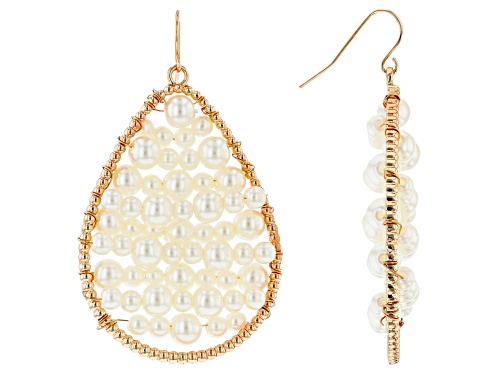 Photo of Paula Deen Jewelry™ 4mm And 6mm Round White Freshwater Pearl Simulant Gold Tone Dangle Earrings