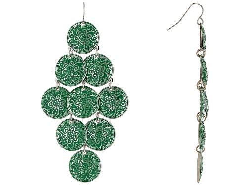 Paula Deen Jewelry™ Painted Green And Silver Tone Floral Chandelier Earrings