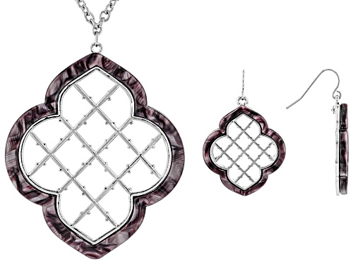 Photo of Paula Deen Jewelry™ Purple Resin And Silver Tone Lattice Detail 32" Necklace And Earrings Set