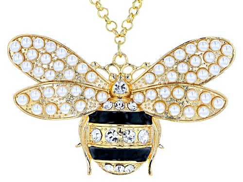 Paula Deen Jewelry™ Pearl Simulant, Black Enamel, And White Crystal Gold Tone Bee Necklace - Size 39