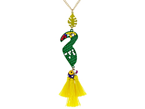 Paula Deen Jewelry™ Mixed Shape & Color Beads, Yellow Fabric, White Crystal Gold Tone Macaw Necklace - Size 32