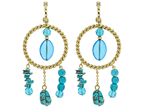 Photo of Paula Deen Jewelry™ Turquoise Simulant And Blue Bead Gold Tone Statement Earrings