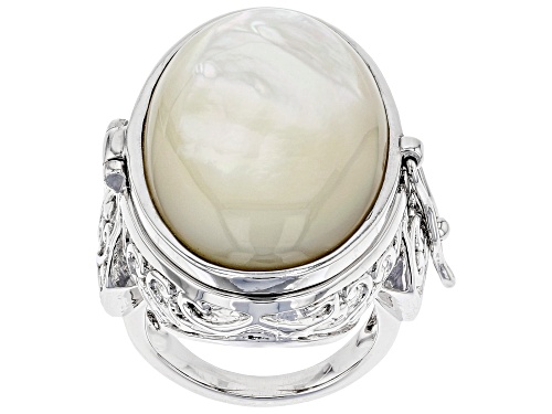 Paula Deen Jewelry™ 34x19mm Oval White Mother Of Pearl Rhodium Over Brass Prayer Box Ring - Size 6