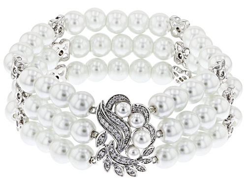 Photo of Paula Deen Jewelry™ Freshwater Pearl Simulant And Cubic Zirconia Rhodium Over Brass Stretch Bracelet - Size 7.5