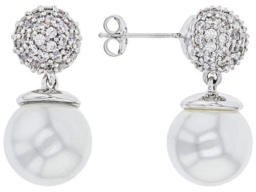 Photo of Paula Deen Jewelry™ Freshwater Pearl Simulant & 2.84ctw Cubic Zirconia Rhodium Over Brass Earrings