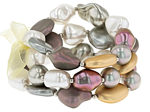 Paula Deen Jewelry™, Silver Tone Multi Color Pearl Simulant Set of 3 Stretch Bracelets