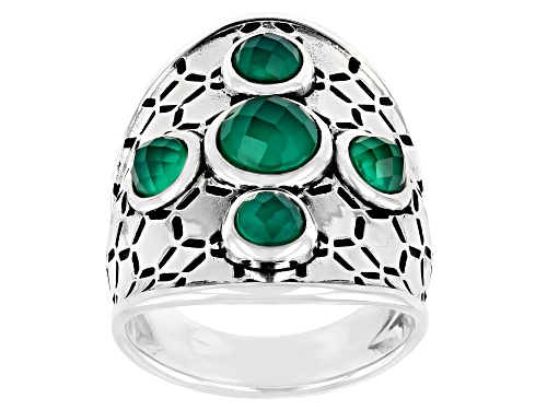 Photo of Paula Deen Jewelry™, Round Green Onyx Rhodium Over Silver Honeycomb Ring - Size 8