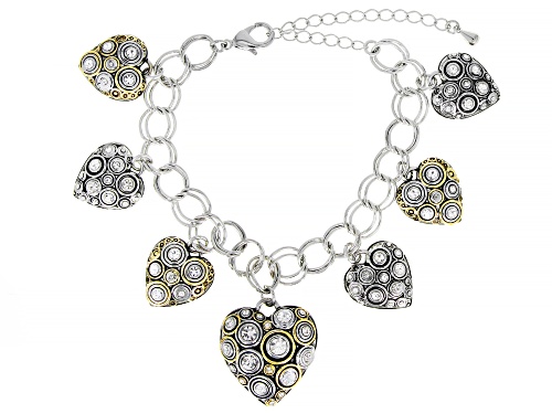 Paula Deen Jewelry™ White Crystal Two-Toned Heart Shape Charm Bracelet