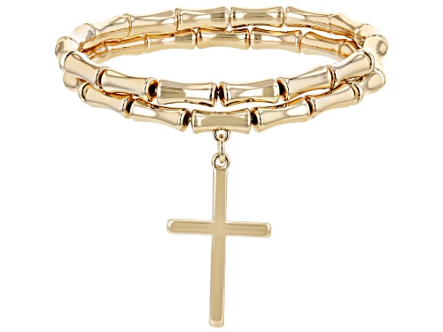 Paula Deen Jewelry™ Acrylic Bead Gold Tone Set of 2 Bracelets With A Cross