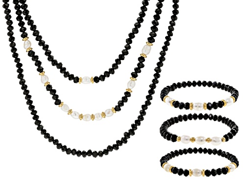 Paula Deen Jewelry™ Glass Bead & Pearl Simulant Multi-Strand Gold Tone Necklace & Bracelet Set