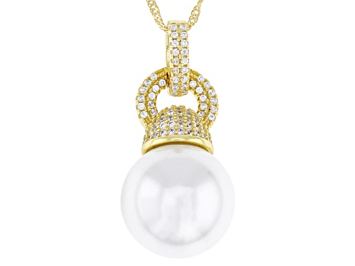 Pearlfection® 14mm White South Sea Simulant &  Bella Luce® 18K Gold Over Silver Pendant With Chain