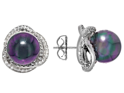 Pearlfection® 12mm Peacock Simulant & Bella Luce® Rhodium Over Sterling Silver Earrings