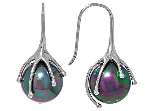 Pearlfection® 12mm Peacock Simulant Rhodium Over Sterling Silver Earrings