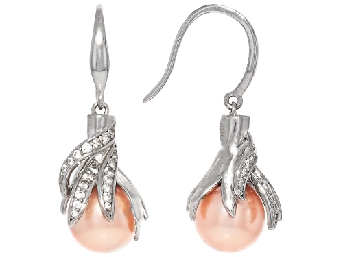 Pearlfection® 10mm Pink Kasumiga Simulant With Bella Luce® Rhodium Over Sterling Silver Earrings