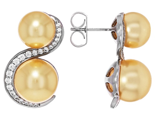 Pearlfection® 10-11.5mm Golden South Sea Simulant With Bella Luce® Rhodium Over Silver Earrings