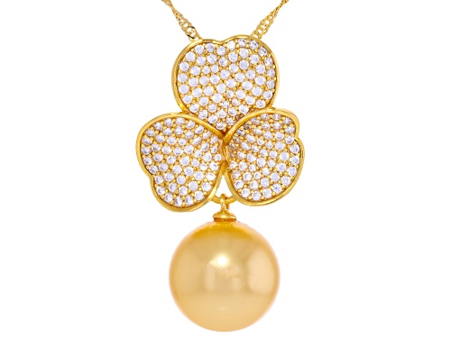 Pearlfection® 14mm Golden South Sea Simulant With Bella Luce® 18k Gold Over Sterling Silver Pendant