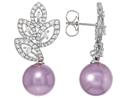 Pearlfection® 12mm Lavender Kasumiga Simulant With Bella Luce® Rhodium Over Silver Earrings