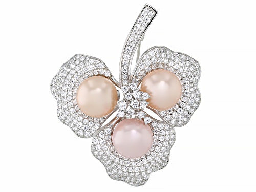 Pearlfection® 10mm Multi-Color Kasumiga Simulant With Bella Luce® Rhodium Over Silver Brooch