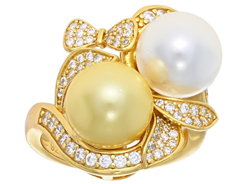 Pearlfection® 10mm South Sea Simulant With Bella Luce® 18k Gold Over Sterling Silver Ring - Size 6