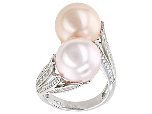 Pearlfection® 12mm Kasumiga Simulant With Bella Luce® Rhodium Over Sterling Silver Ring - Size 6