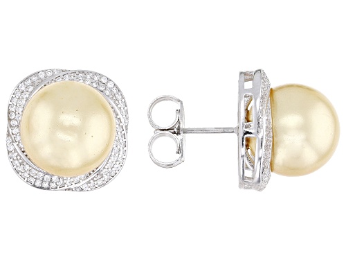 12mm Golden South Sea Simulant & Bella Luce® Rhodium Over Sterling Silver Earrings