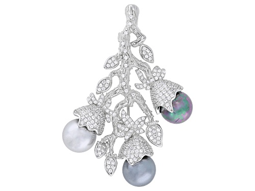 10mm Multi-Color Tahitian Simulant & Bella Luce® Rhodium Over Sterling Silver Brooch