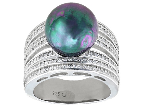 12mm Tahitian Simulant & Bella Luce® Rhodium Over Sterling Silver Ring - Size 8