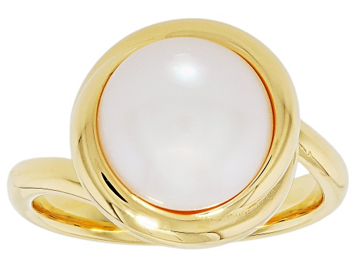 Perla Milano™ 10mm White Cultured Freshwater Pearl 18k Yellow Gold Over Bronze Ring - Size 9